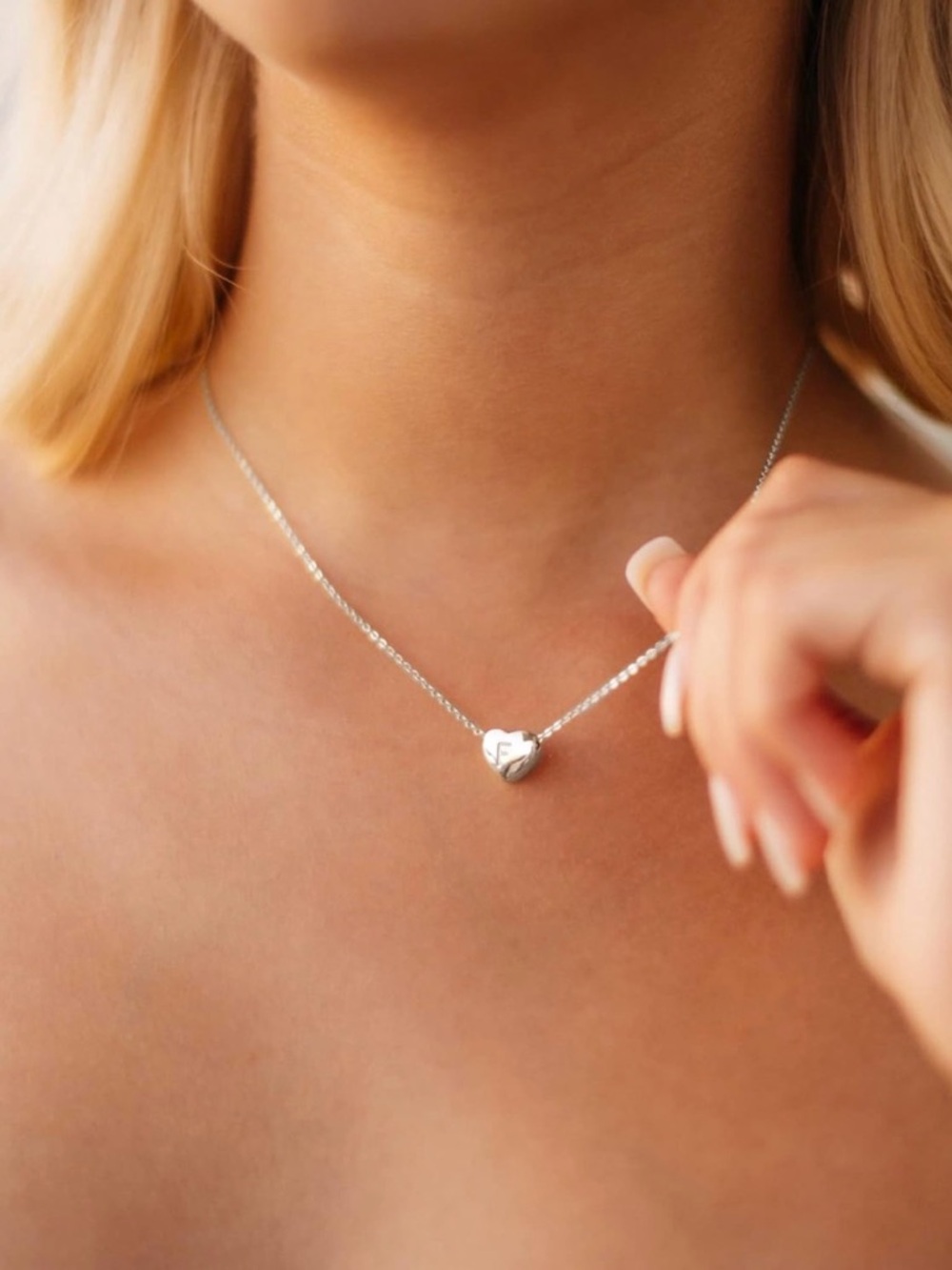 Stainless Steel Heart Initial Necklace - Silver - Picture 4 of 4
